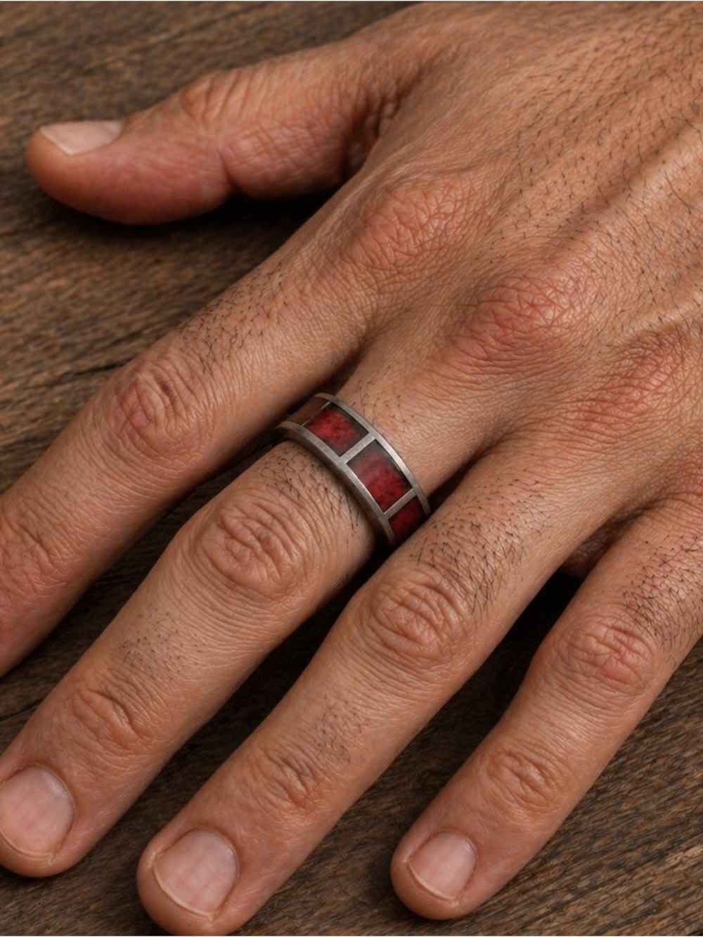 Source Unknown Silver Ring with Red Inlay